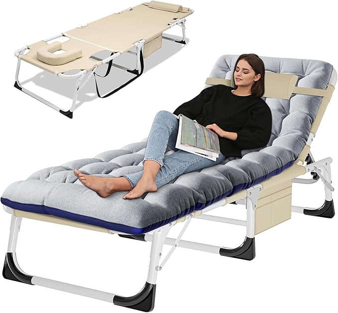 LILYPELLE Portable Folding Camping Cot Adjustable 5-Position Face Down Folding Chaise Lounge Chairs Outdoor Portable Folding Bed Sleeping Cot for Camping Pool Beach Patio