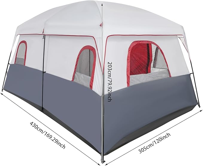 8-12 Person Camping Tent Large Outdoor Tent Waterproof &amp Windproof Family Camping House with 2 Room &amp 4 Screen Windows for Backpacking Hiking Car Traveling