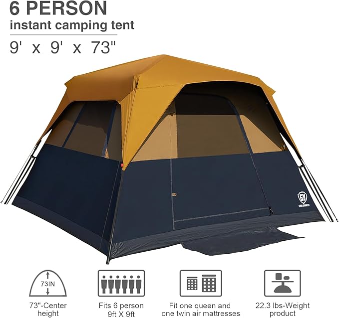 EVER ADVANCED 6 Person Camping Tent Blackout Design Tent for Camping Instant Cabin Tents for Family with Rainfly 60s Easy Setup Water-Resistant