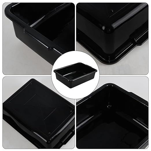 24 Liters Plastic Dish Bin Large Commercial Bus Trays/Wash Tubs Set of 4 Black
