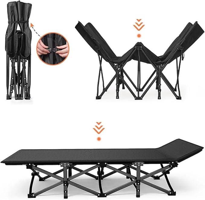 Folding Camping Cot Portable Ultralight Camping Bed Outdoor Fishing Assisted Recliner Foldable Single Person Simple Bed Tourism Equipment(66X188 Black1)