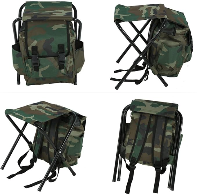 Foldable Camping Fishing Bench Folding Convenient Carrying Seat with Storage Bag Camouflage