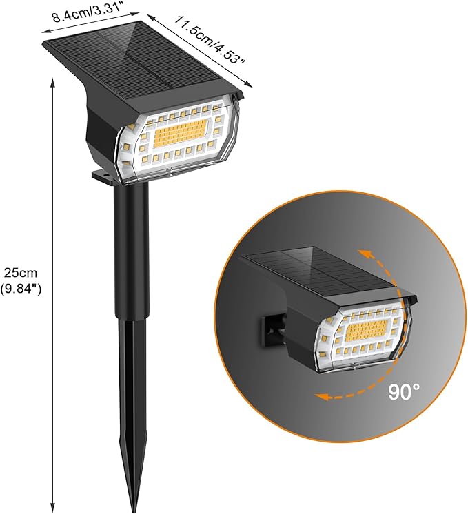 LANSOW Solar Spot Lights Outdoor [4 Pack/76 LED] 2-in-1 Solar Landscape Spotlights 3 Modes IP65 Waterproof Dusk to Dawn Solar Powered Flood Wall Lights for Outside Yard Garden Pathway(Warm White)