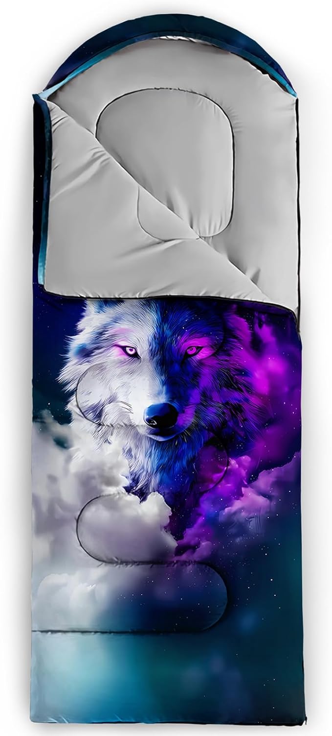 AILONEN Floral Wolf Sleeping Bag for Girls WomenWarm and Cool WeatherLightweightWaterproof BackpackingColorful Flower Animal Print Sleeping Bag for Camping