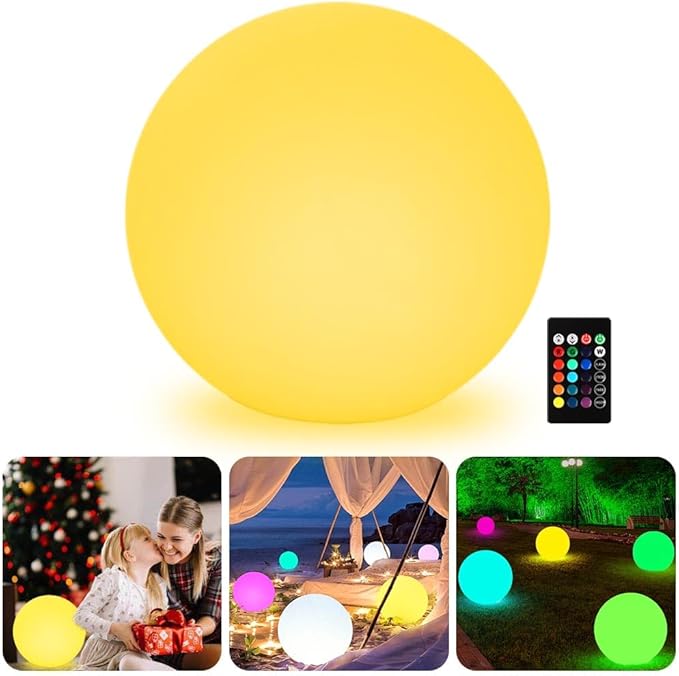 16-inch LED Globe Orb Light Rechargeable Glowing Ball Light w/Remote Dimmable RGB Color Changing Glowing Orb for Kid Adult Waterproof Light Up Ball Night Light Mood Lamp for Home Garden Patio Party