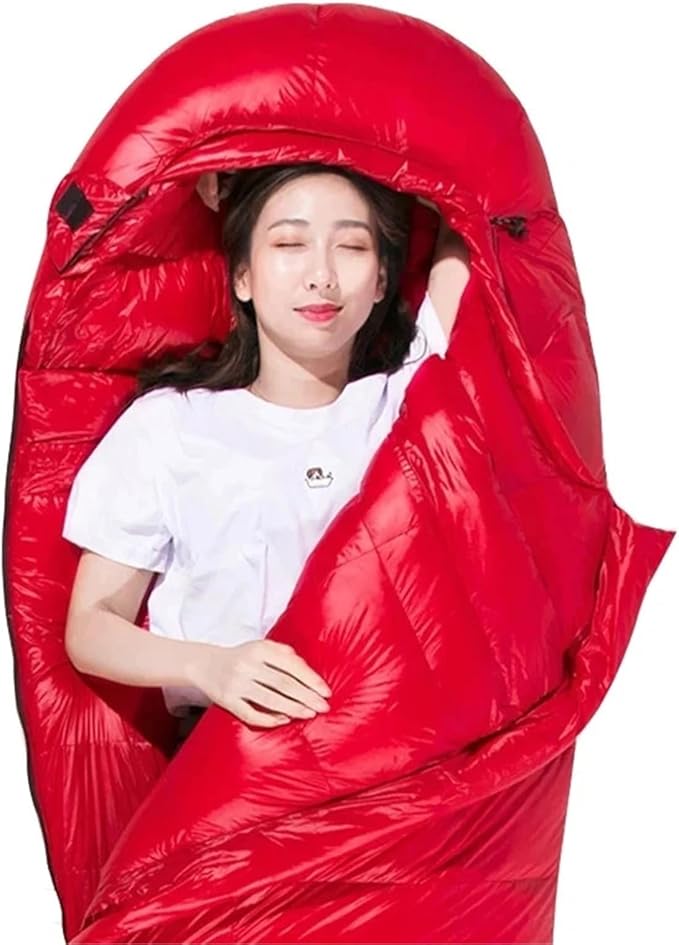 Sleeping Bag White Goose Down Sleeping Bag Camping Filled Men Warm for Travel Hiking for Adult(Red 400g)