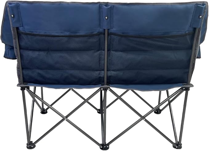 Doublewide Padded Sofa – Portable Outdoor Camping Sofa Chair for 2 High-Loft Cushioning Dual Cup &amp Wine Holders Mesh Storage Pocket &amp Carry Bag Durable 600D Fabric Steel Frame
