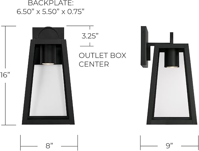Capital Lighting 943711BK-GL Leighton Wet Rated Minimal Emissions Design Clear Glass Outdoor LED Wall Lantern 1-Light 7 Watt 16 H x 8 W Black