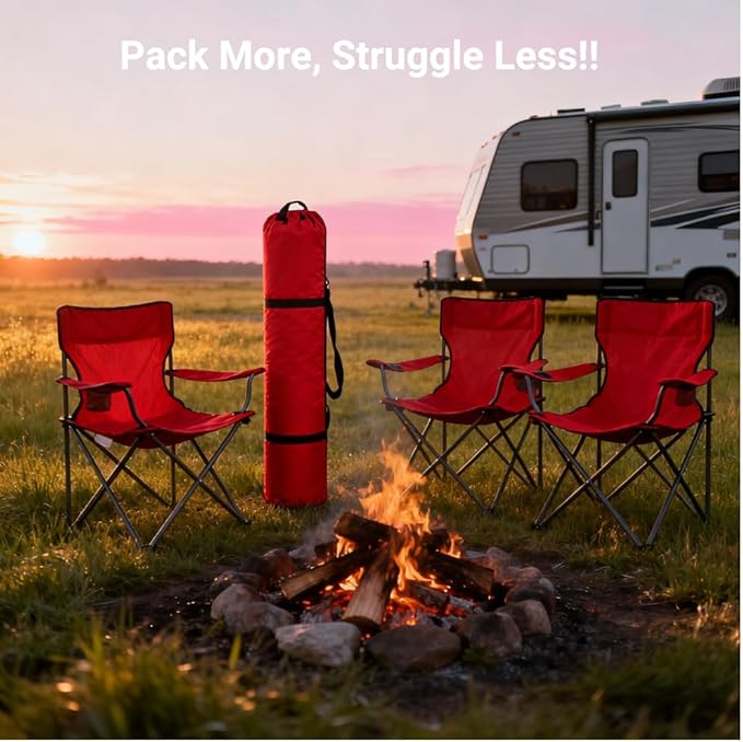 Heavy Duty Camping Chair Replacement Bag with Side Pocket Camp Cover Bags for Carrying Folding Chairs - 48 X 11 Inches Durable 600D Oxford Fabric Extra Wide Mouth Adjustable Strap for Carry (Red)