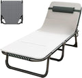 Fold Up Beds for Adults 4 Speed Adjustable Backrest with Removable Headrest Portable Folding Bed Cot Lounge Chair for Beach Lawn CampingGrey-190 * 75 * 28cm