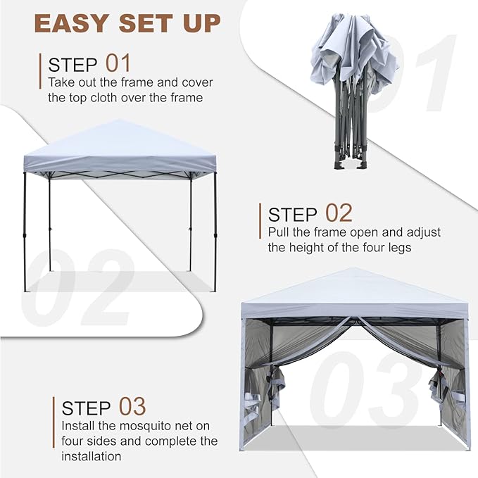 MASTERCANOPY Pop-Up Setup Outdoor Canopy with Netting Screen Walls (8x8 White)