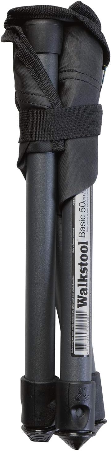 Walkstool - Basic Model - Black Color - 3 Legged Folding Stool in Aluminium - Height 20 to 24 - Maximum Load 330 to 385 lbs - Made in Sweden