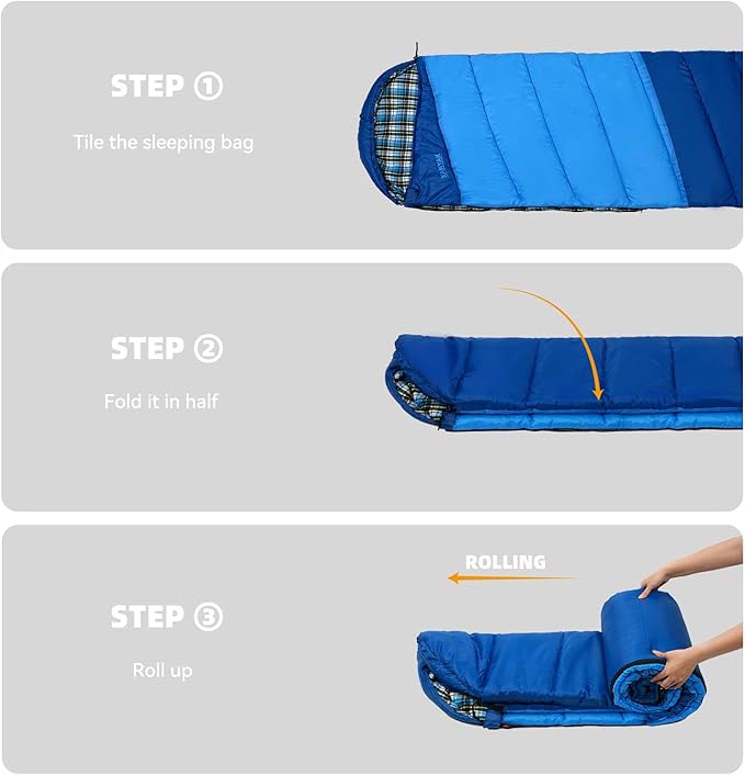 Cotton Flannel Lined Sleeping Bag for Adults Teens Kids Cold Weather &amp Warm 3 Seasons Lightweight Compact Camping Essentials Equipment Hiking Outdoor Travel