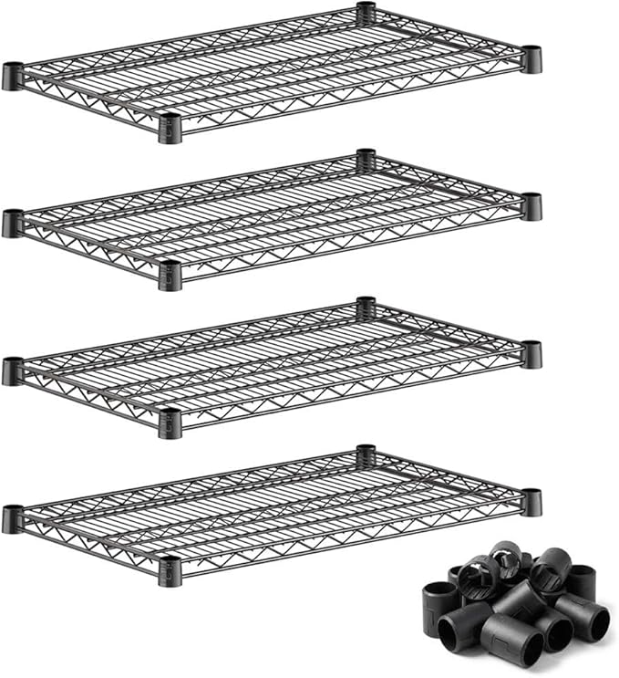 4-Pack Heavy Duty 18x30 Wire Shelf Black Epoxy 600 lb Load Capacity Industrial Storage Unit