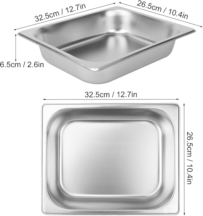 5 Pack 1/2 Size 2.6 Inch Deep Steam Table Pan Silver 201 Stainless Steel Chafing Pan Half Size Hotel Steam Pans for Weddings Parties Restaurants Cafeterias and Hotels