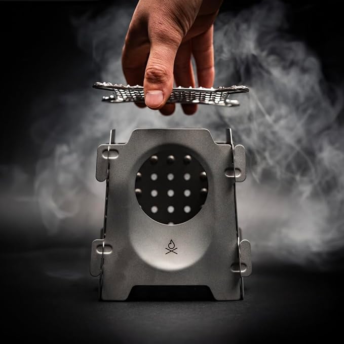 Überleben | Stöker Wood Burning Camping Stove – 18oz Flatpack Stainless Steel Wood Stove for Backpacking Hiking &amp Outdoor Cooking – Portable Folding Camping Essentials (Bead-Blasted)