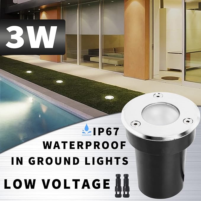 EAGLOD LED Landscape Lights Low Voltage3W LED Well Lights12V/24V Landscape Ground Lights with Wire ConnectorsLandscape Lights IP67 Waterproof for Garden LightingDeckYardWalkway(12 Pack 3000K)