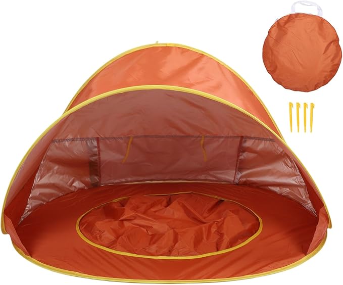 Beach Tent Sun Shelter Sun Proof Wind Proof Portable Baby Beach Beach with Pool Storage Bags Shade Canopy for Outdoor (Orange)