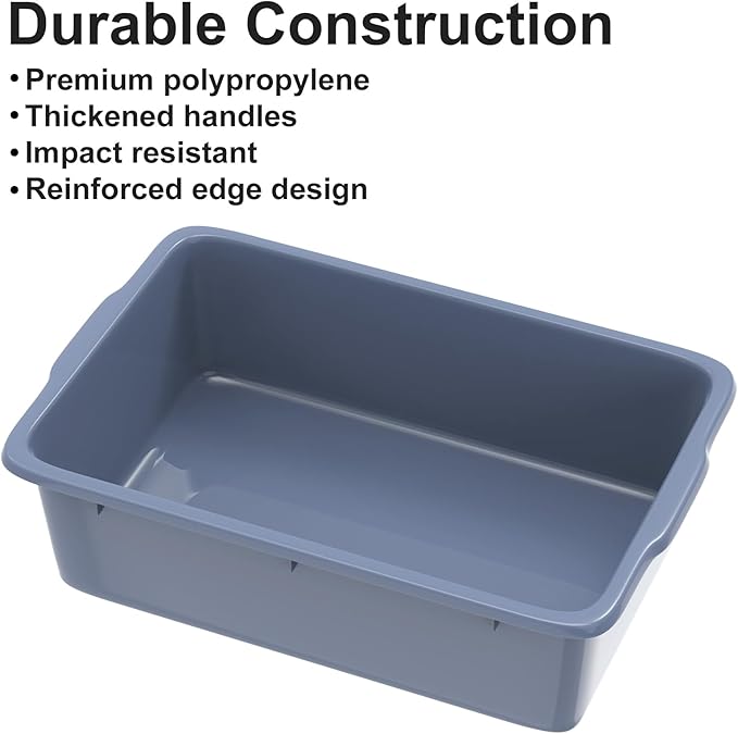 DUNCHATY 8.6 Gallon (33L) Plastic Bus Tubs - Extra Large Commercial Grade Utility Box and Wash Basin Boxes for Restaurant Kitchen Organization and Storage - 24.5 L x 16.5 W x 7 H (8.3Gal/33L)