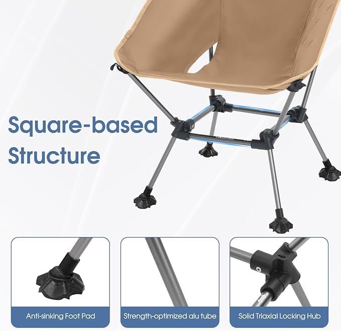 MOON LENCE Camping Chair Plus Upgraded Comfort &amp Size Still Compact and Lightweight Folding Portable Chair for Backpacking &amp Hiking 400Lbs Capacity Gen 3 Plus (Khaki)