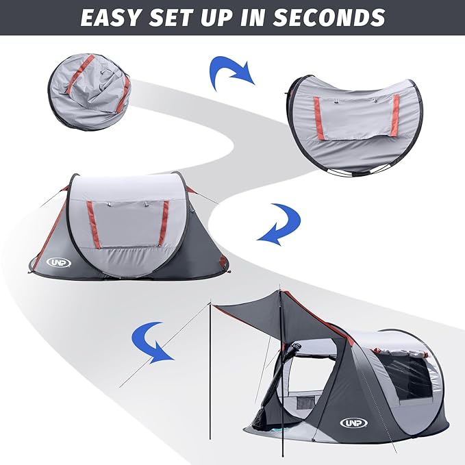 Pop-up Tent 3 Person Camping Tent Instant Portable Beach Tent Easy Pop Up Shade Tents 2 Doors for Camping Hiking &amp Traveling with Carrying Bag