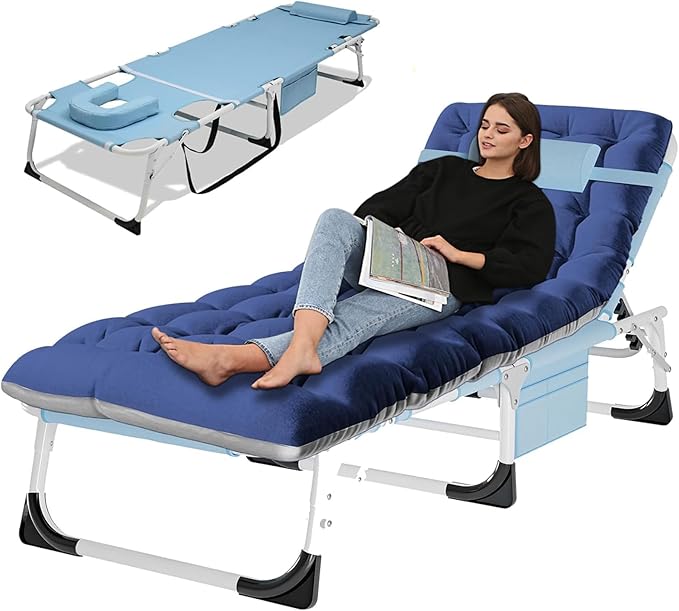 LILYPELLE Portable Folding Camping Cot Adjustable 5-Position Face Down Folding Chaise Lounge Chairs Outdoor Portable Bed Sleeping Cot for Camping Pool Beach Patio