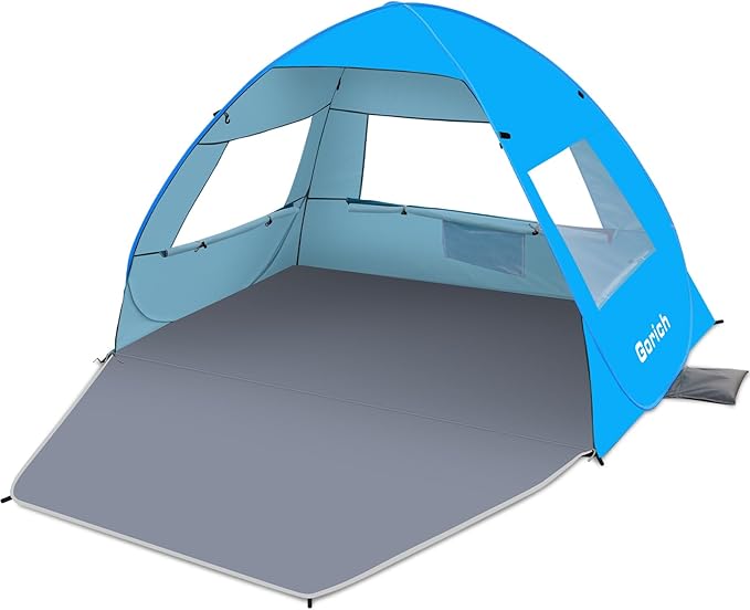 Gorich Easy Pop Up Beach Tent for 3-4 Person UPF 50+ UV Protection Beach Umbrella Sun Shelter Portable Lightweight Shade with Easy Foldable &amp Instant Setup