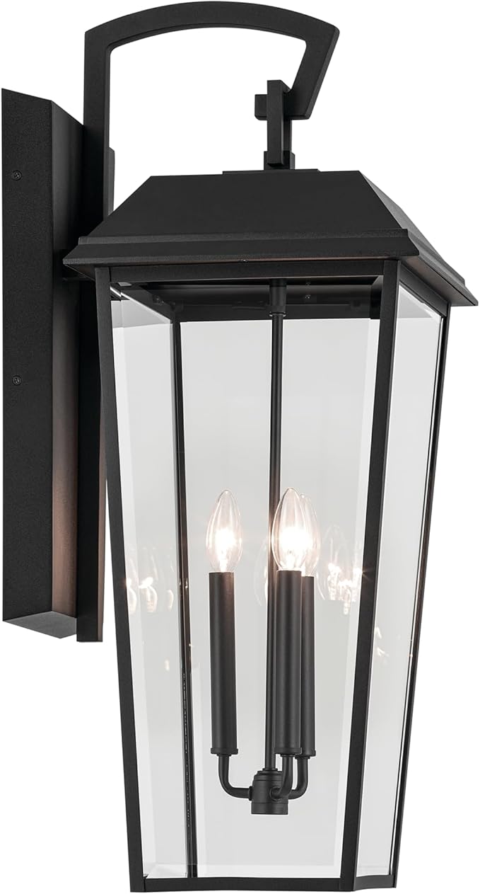 Kichler Mathus 3-Light Textured Black Luxe Updated Traditional Outdoor Wall Light with Clear Glass for Outdoor Walls Exterior Doors Garage Porch or Patio Walls