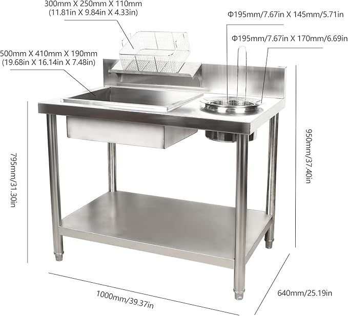 Breading Table Fried Chicken Preparation Commercial Stainless Steel Fried Food Prep Breading Station Breading Work Table w/Basket Undershelf for Restaurant Kitchen Fried Chicken Burger Shop
