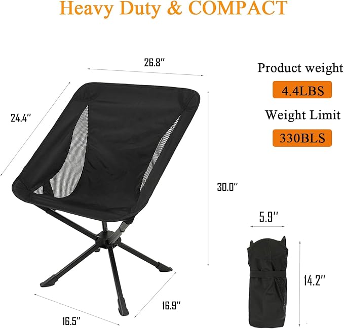 Compact Small Camping Chair Folding Portable Camp Chair for Adults Hiking Travel Outdoor Adventures Easy Set Up Supports 330LBS with Cup Holder