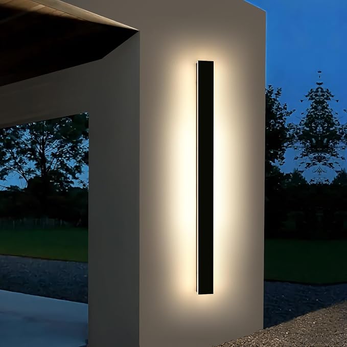 Modern Long Wall Light Fixture 59inch Outdoor Wall Sconces 3000K Warm White Light Black Minimalist Frosted Acrylic IP65 Waterproof Exterior Lights for House Garage Gardens Porch
