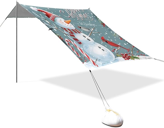 ALAZA Christmas Snowman Cardinal Bird Beach Tent Sun Shelter UPF50+ Protection Beach Shade Canopy w/ 4 Sandbags for Outdoor Camping Fishing Backyard Fun Picnic 10x9 ft