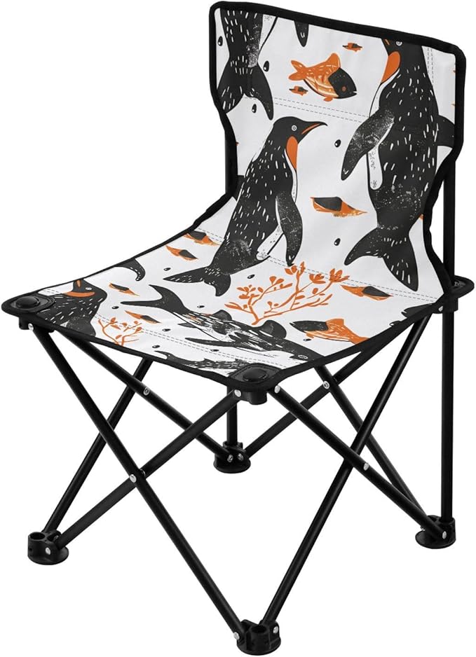 Abstract Penguin Portable Camping Chairs Folding Chair - Durable Oxford Fabric Lightweight Iron Frame Easy Fold Design - Ideal for Outdoor Activities Camping Fishing and Travel