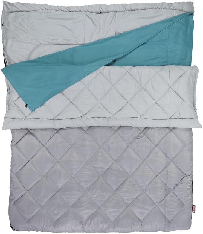 Coleman 45°F Double Sleeping Bag Queen Size XL Tandem Sleep Sack with Big &amp Tall Design Zips Apart into 2 Sleeping Bags Machine Washable