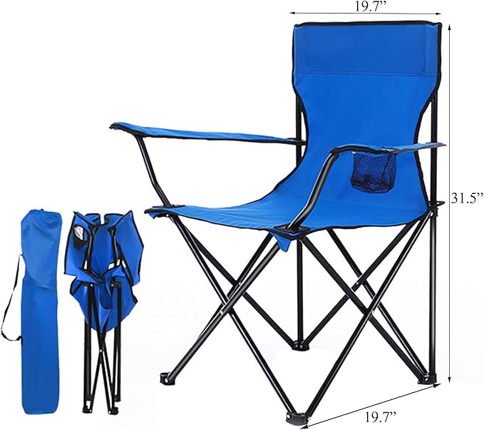 ZONEMEL Portable Camping Chair Arm Rest Design Fully Cushioned Seat and Back Side Pocket Cup Holder and Carry Bag Collapsible Chair for Camping Saunas Beach Tailgates and Sports