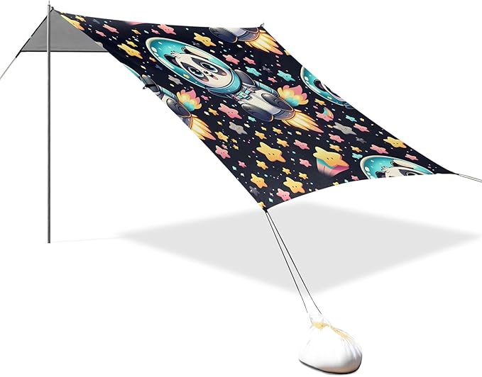 Cute Cartoon Space Panda Stars Camping Sun Shelter Beach Tent Portable Beach Sun Shade Outdoor Canopy for Camping Trips Fishing Picnic