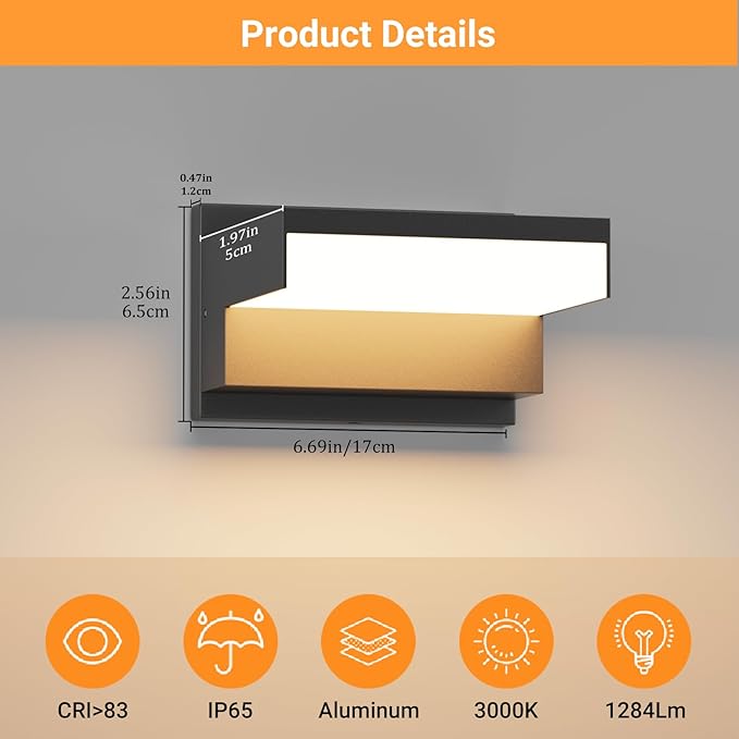 Outdoor Wall Lights 3000K Porch &amp Patio Light Aluminum Hardwired Modern Exterior Wall Sconces IP65 Waterproof for House(Black2 Pack)