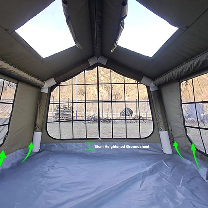 Cotton Canvas flatable Tent with Detachable TPU Windows and Pump2/3/4 Person Pop-Up Tent with Stove Jack Hole &amp Cable Hole