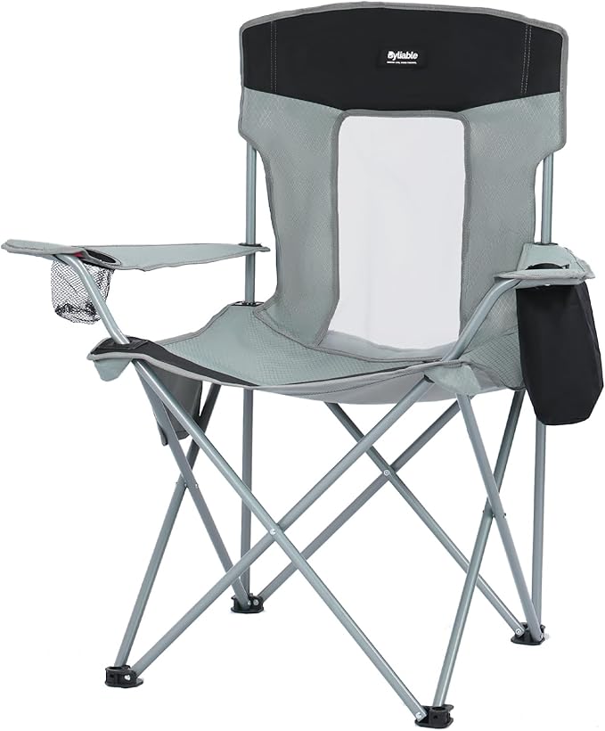 Camping Folding Chair Outdoor Lawn Portable Lightweight Camp Folding Chairs for Adult Outside with Cup Holder Cooler Pouch &amp Side Pocket for Camping Beach Fishing Sports or Tailgating Events
