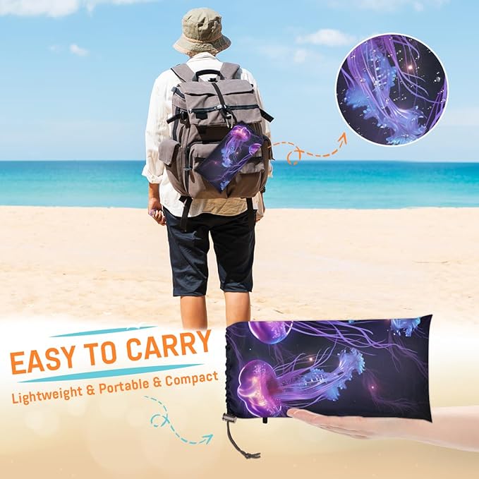 Waterproof Sandproof Beach Blanket 59''×68'' Oceans Polyester Outdoor Picnic Blanket with 4 Stakes &amp Storage Bag for BeachCampingVacation Medusa