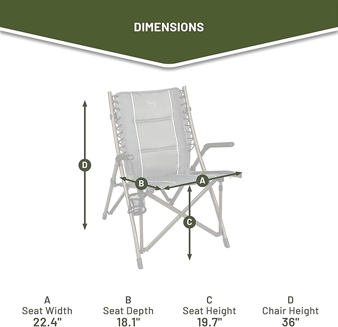 Timber Ridge Bungee Folding Camping Chairs for Adults Heavy Duty Collapsible Padded Chair with Armrests Cup Holder Foldable Outdoor Lounge Chairs for Beach Fishing Lawn Supports 300 lbs Grey