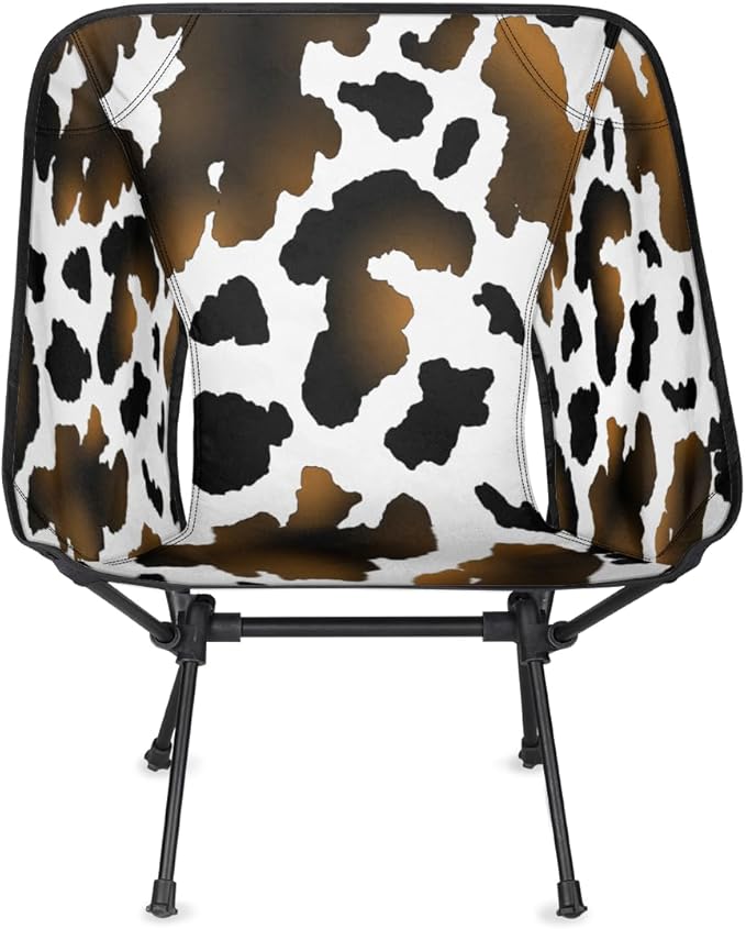 Animal Cow Pattern Print Black Camping Chair Lightweight Portable Chairs for Adults Easy Installation Outdoor Foldable Camping Chair for Camping Fishing Hiking Picnic Beach