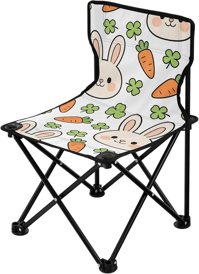 FRODOTGV Folding Camp Chairs Cute Bunny &amp Carrot Backpack Chair Carry Bag Included Portable for Waiting in Line Ice Fishing