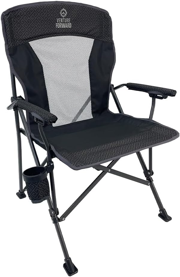 Alpha Ventback Sport Chair – Portable Foldable Outdoor Camping Chair with Breathable Mesh Back Drink Holder &amp Carry Bag Lightweight Steel Frame 300 lb Capacity