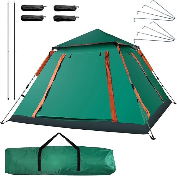 JHshop 4-5 Person Camping Instant Pop Up Tent 2/4/5Person Easy Setup for Camping Hiking and Outdoor Portable Beach Tent - Beach Tent Sun Shelter Outdoor Tent - Green