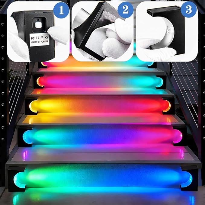 Solar Step Lights Stair Lights Outdoor Waterproof LED Step for Outside Outdoor Solar Powered Step Lighting for Patio Decor Deck Porch Front Door Walkway (RGB Color Changing 4 Pack)