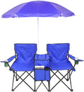 Beach Camping Chair Portable Double Folding Picnic Chairs Beach Camping Chair W/Umbrella Mini Table Beverage Holder Carrying Bag for Beach Patio Pool Park Outdoor