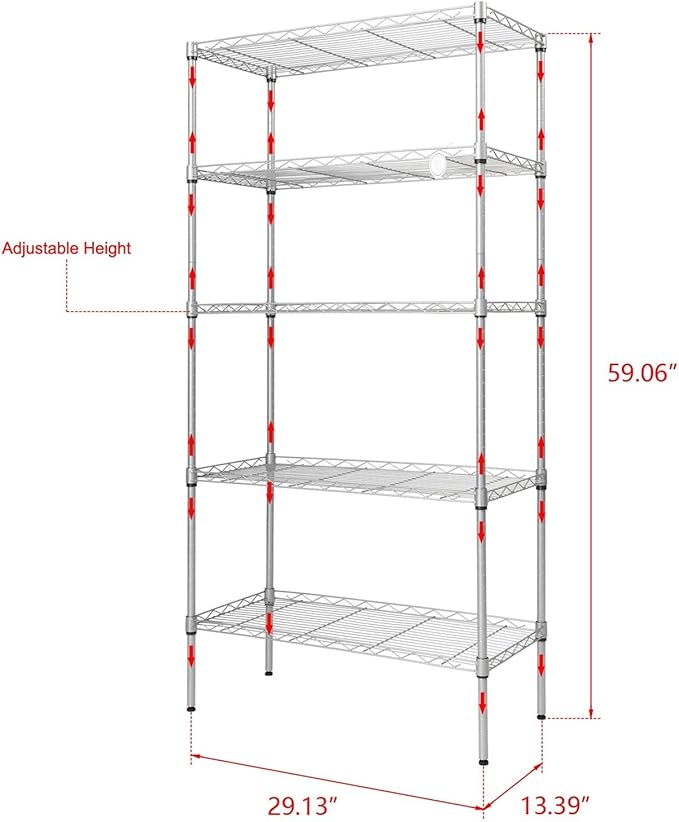 Adjustable Chrome Plated Iron Storage Rack 5-Layer Floor Standing Storage Rack Silver (35.43 X 13.78 X 70.87)“