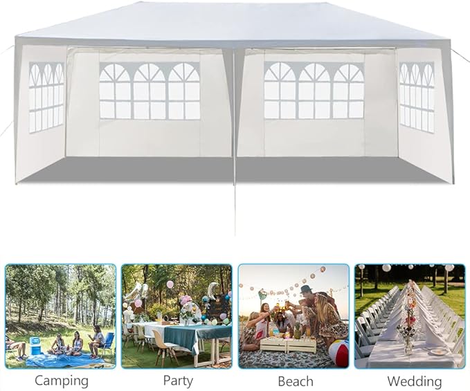 10'X20' Outdoor Party Tent with 4 Removable Sidewalls Waterproof Canopy Patio Wedding Gazebo White