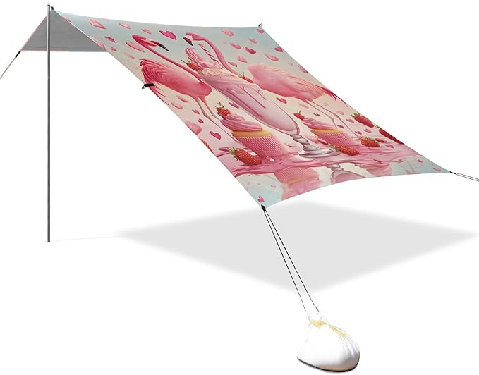 Bolaz Beach Canopy Tent Sun Shade9'×10.5' Large Family Beach Shade UPF50+- Outdoor Shade for Camping Trips FishingFlamingo Icecream